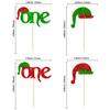 24Pcs Christmas Elf One Cupcake Toppers Glitter Elf Hat Baby Shower First Birthday Cupcake Picks for Christmas Elf Theme Baby Shower Kids 1st Birthday Party Cake Decorations Supplies view 2