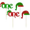 24Pcs Christmas Elf One Cupcake Toppers Glitter Elf Hat Baby Shower First Birthday Cupcake Picks for Christmas Elf Theme Baby Shower Kids 1st Birthday Party Cake Decorations Supplies view 3