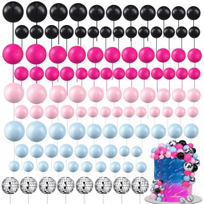 108 Pcs Balls Cake Topper DIY Cupcake Insert Foam Balloons for Cake Baking Wedding Anniversary Birthday Decoration(Graceful Colors,Multi Sizes)