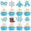 Rsstarxi 24 Pack It's a Boy Snowflake Cupcake Toppers Glitter Winter Frozen Baby Boy Gloves Hats Boots Cupcake Picks for Winter Onederland Baby Shower Birthday Party Cake Decorations view 1