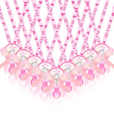 Remuuly 60 Pcs Baby Shower Pacifiers Necklace Cute Elephant Acrylic Pacifier Party Favor Pacifiers Charm Necklace for Girls Boys Baby Shower Party Table Scatter(Girl Pattern)