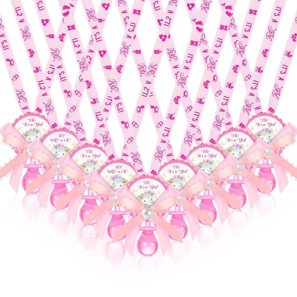 Remuuly 60 Pcs Baby Shower Pacifiers Necklace Cute Elephant Acrylic Pacifier Party Favor Pacifiers Charm Necklace for Girls Boys Baby Shower Party Table Scatter(Girl Pattern)