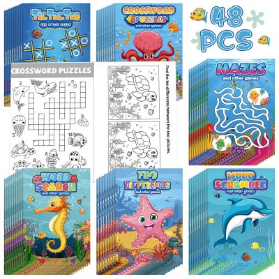 Hungdao 48 Pcs Mini Activity Books, Mini Fun Games Challenging Activities, Mazes, Word Search, Word Scramble, Find Difference and More for Party Gifts Bag(Ocean Animals)