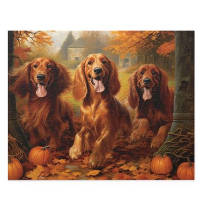 Jigsaw Puzzles 1000 Piece for Adults - Dogs in Forest - Irish Setter Dogs in Autumn Park Fun Puzzle Educational Family Game Toys Adults Home Decoration Colorful Puzzle Gifts