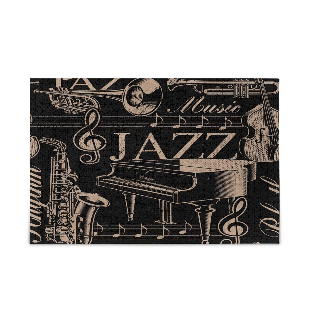 1000 Pieces Puzzle for Adult Children - Jigsaw Puzzles Musical Pattern of Jazz Theme with Different Instruments Notes and Words Educational Intellectual Decompressing Fun Game Toy Gifts