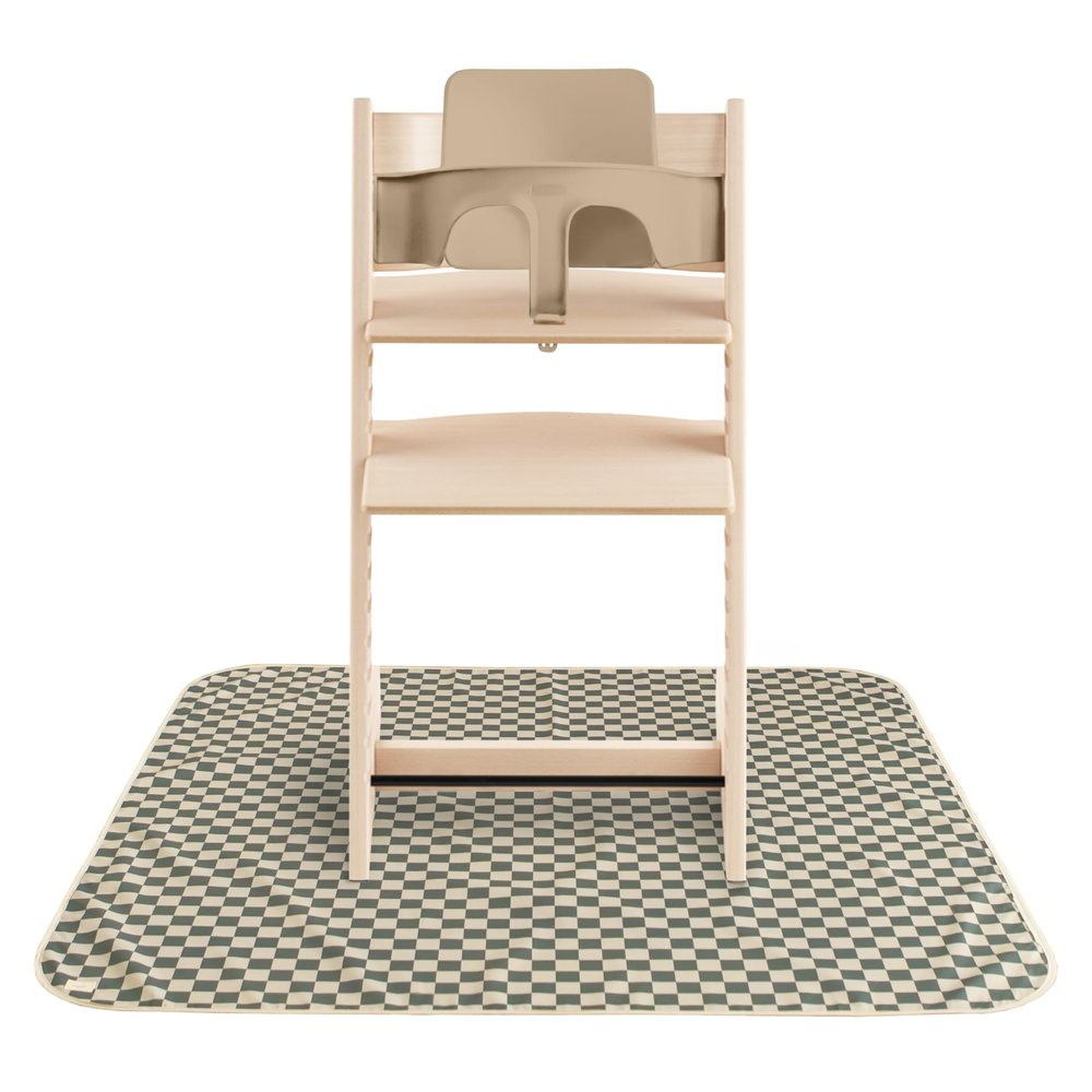 mushie Baby Splat Mat 42.5x42.5 Inch (Olive Check) | Water Resistant for Under High Chair and Infant Play