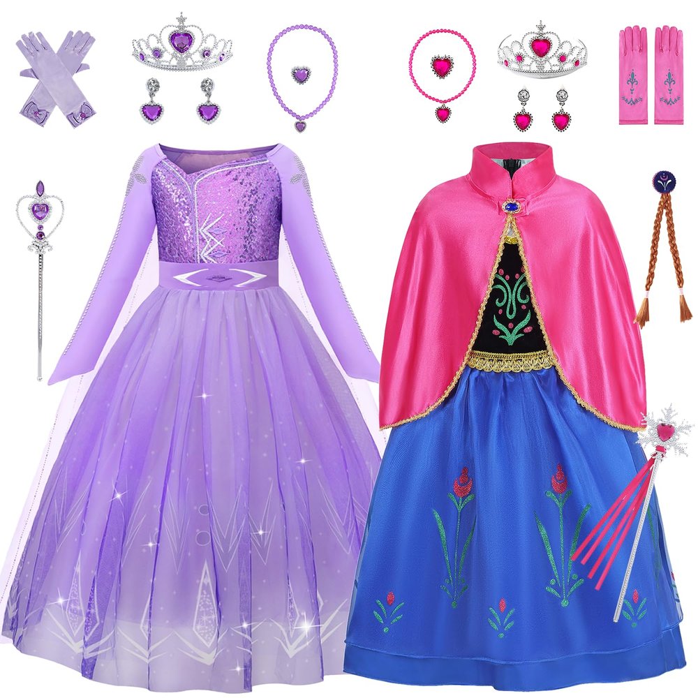 Aoiviss Purple Princess Dresses for Girls and Princess Costume with Cape for Halloween Carnival Cosplay 2 Sets, 5/120