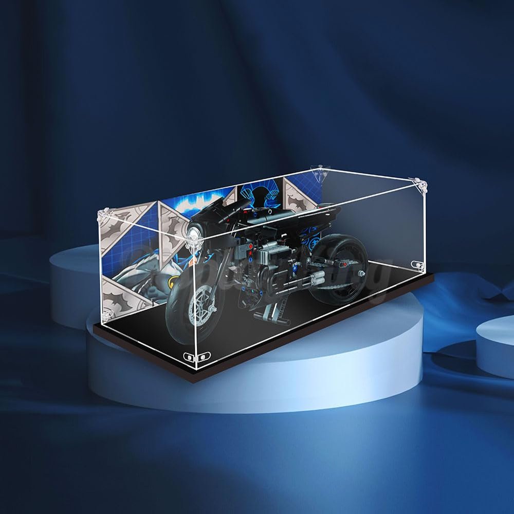 Acrylic Display case Compatible with The Batman -BATCYCLE 42155 3mm Thickness dust-Free and Crystal Clear Display case with Screw (Model Set is not Included) (with Background)