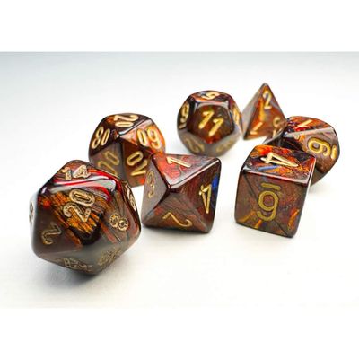 Blue Blood Scarab Mini Dice with Gold Colored Numbers 10mm (3/8in) Set of 7 Chessex