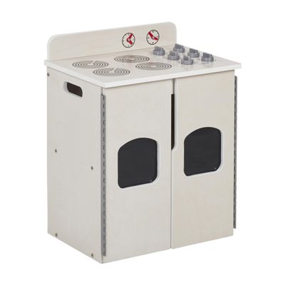 ECR4Kids Play Kitchen Stove, Wooden Playset, White Wash