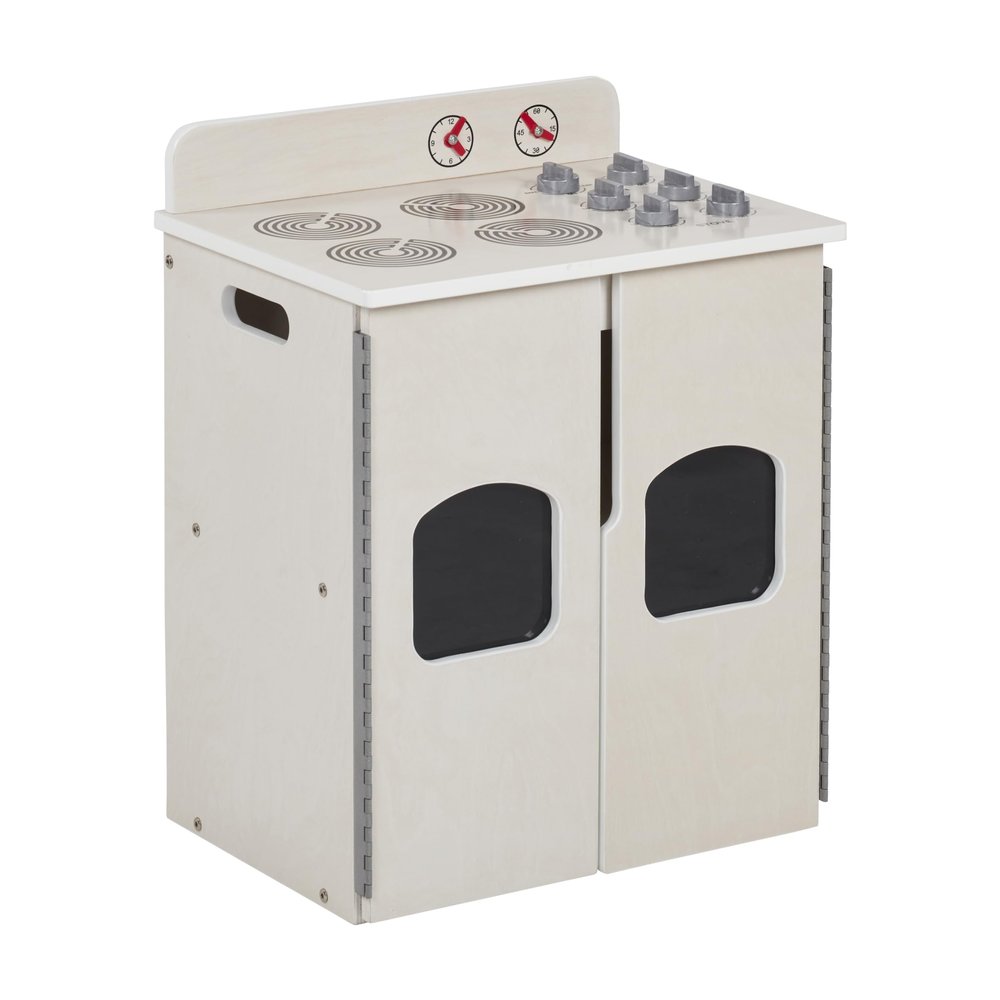 ECR4Kids Play Kitchen Stove, Wooden Playset, White Wash