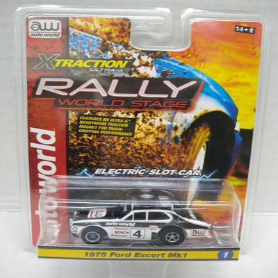 Auto World SC403-1 Rally World Stage 1975 Escort Mk1 HO Scale Electric Slot Car - White and Black