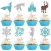 24 Pack Snowflake Cupcake Toppers Glitter Princess Deer Castles Snowflake Cupcake Picks for Winter Wonderland Snow Theme Birthday Christmas castles Party Cake Decorations Supplies view 1