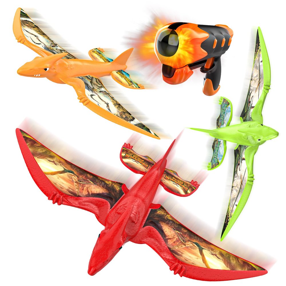 Aiencsai 3 Pack Dinosaur Airplane Launcher Toys for Kids, Foam Airplanes for Kids Boys Toys with Stickers, Outdoor Flying Toys Birthday Gifts for 4 5 6 7 8 9 10 12 Year Old Boys Girls.