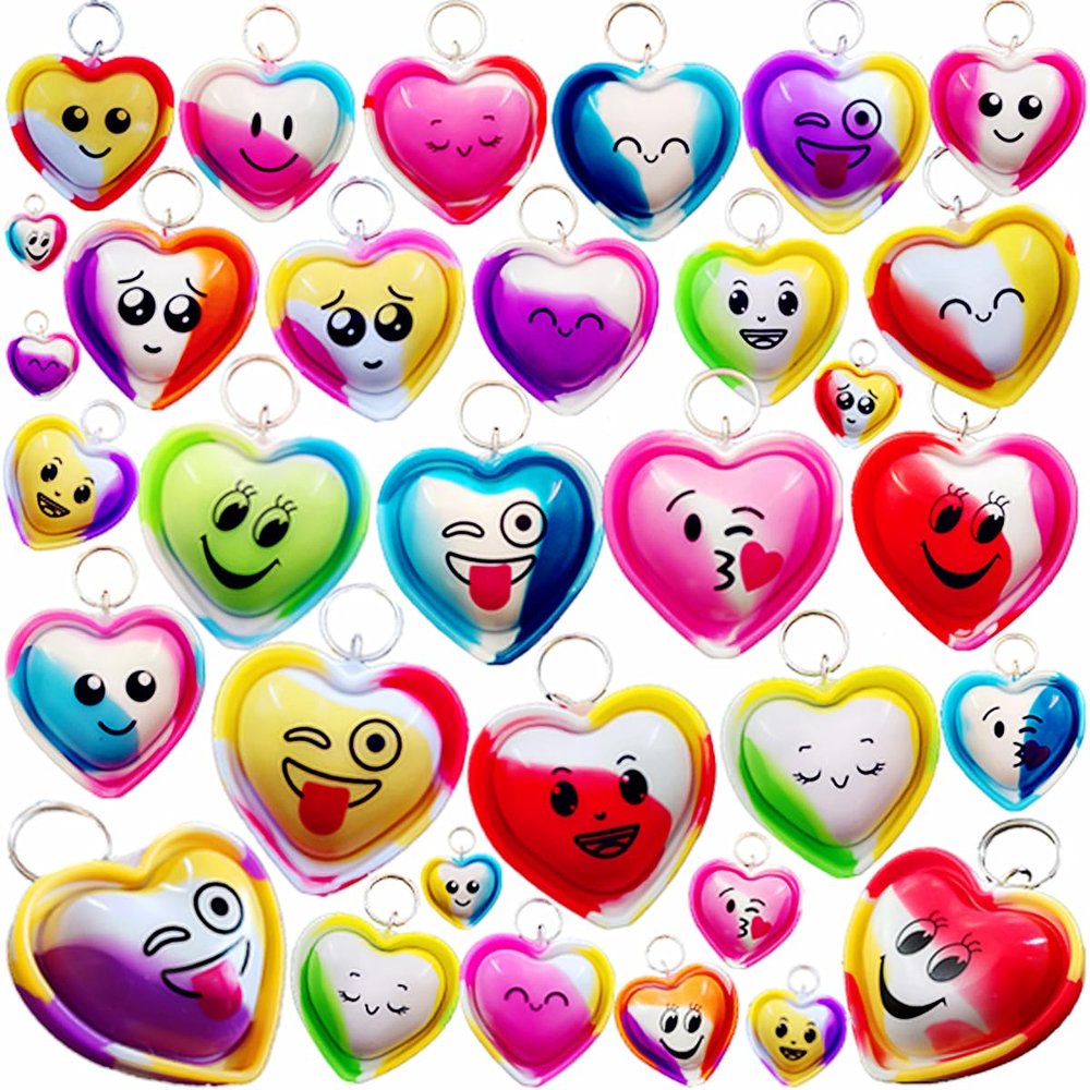 Roaqua 100 packs Bulk heart expression Mini Pop Fidget Key Chainbirthday Party Favors Small Valentine's Day Wedding Party Favors and Classroom Student Gifts