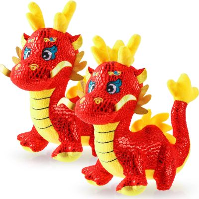 2 Pcs Chinese Dragon Plush 2025 Year of The Dragon Stuffed Animal Plush Chinese New Year Plush Decoration Mascot Doll Plushies for Spring Festival Bedtime Gift Bed Rest Chair Table Decoration(Lucky)