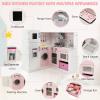 OLAKIDS Kids Corner Kitchen Playset, Pink Wooden Play Kitchen for Toddlers with Lights and Sounds, Washing Machine Range Hood Ice Maker Cookware Apron Hat, Pretend Play Toys Cooking Gift for Girls view 3