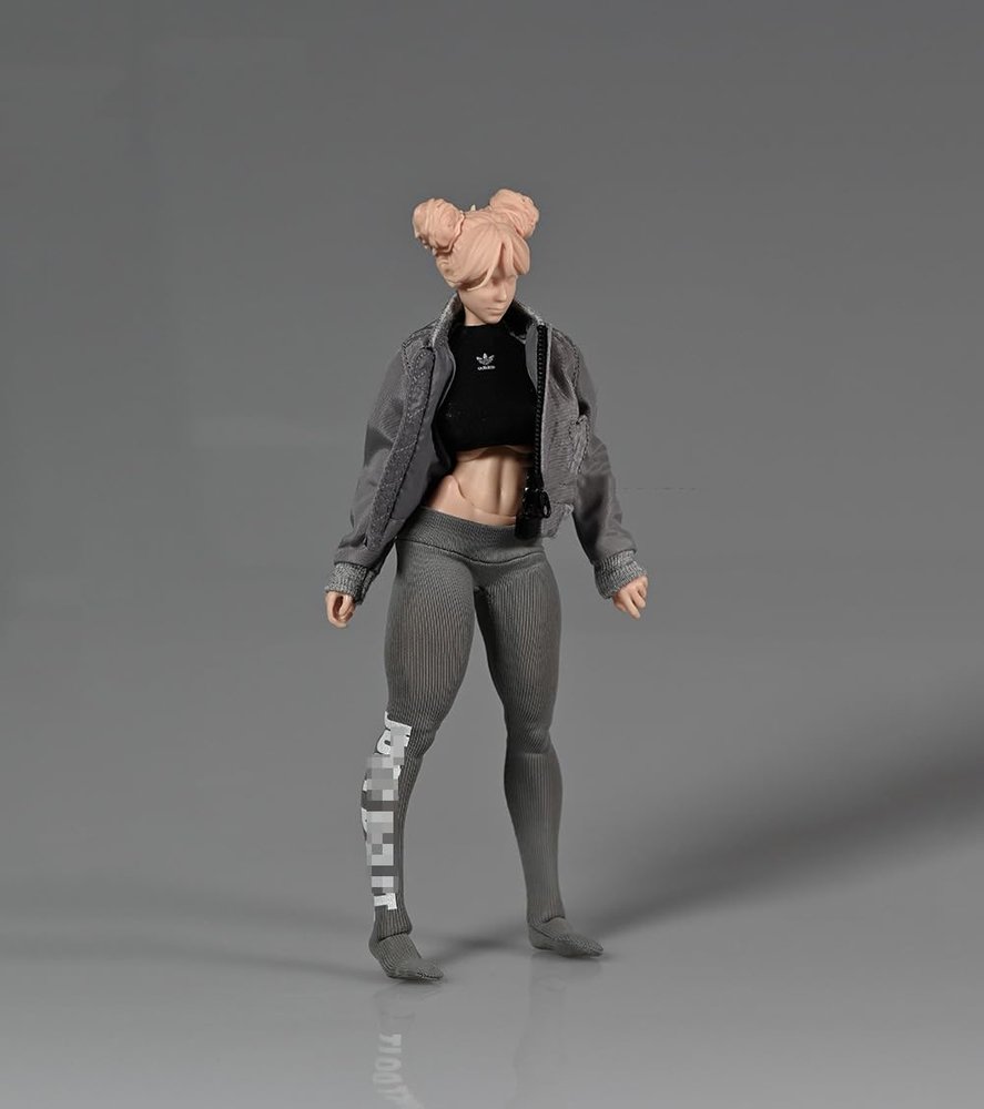 1/12 Scale Female Clothes,Female Flying Jacket Coat Tight Pants Leggings Outfit Clothing for 6inch Action Figure Body (1pc Gray Jacket)