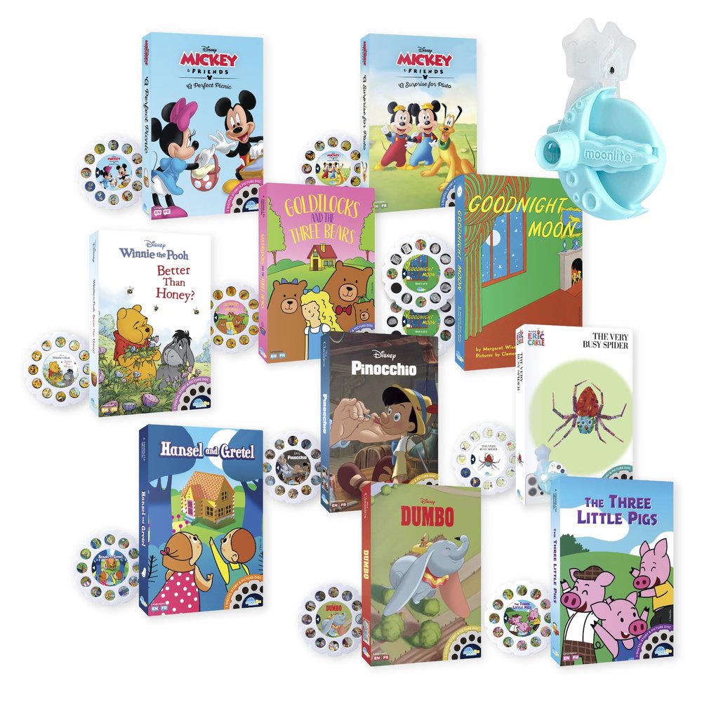 Moonlite Storytime Mini Projector with 10 Classic Stories, A Magical Way to Read Together, Digital Storybooks, Fun Sound Effects, Learning Gifts for Kids Ages 1 and Up