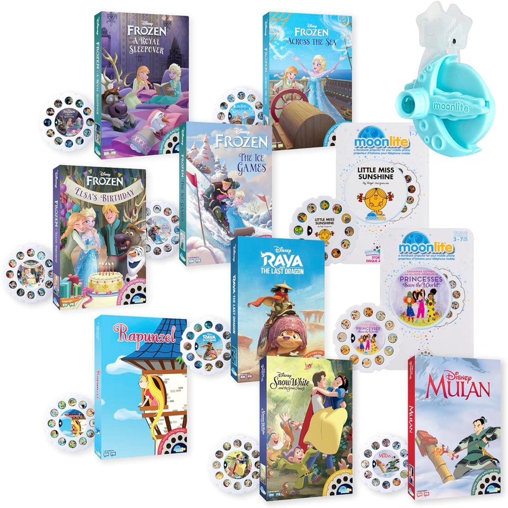 Moonlite Storytime Mini Projector with 10 Princesses Stories, A Magical Way to Read Together, Digital Storybooks, Fun Sound Effects, Learning Gifts for Kids Ages 1 and Up