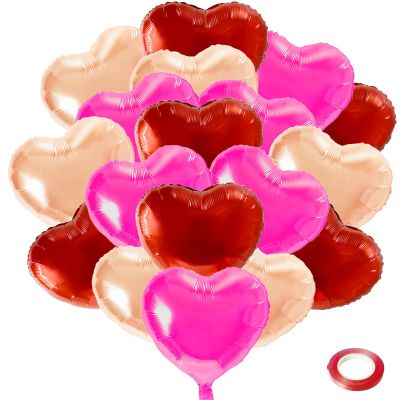 18 Pieces 3 Colors 18 Inches Heart Balloons - Large Foil Helium Supported Love Balloons in Red, Rose Red, and Rose Gold for Wedding, Anniversaries, Valentine's Day, Birthday Romantic Party Decorations