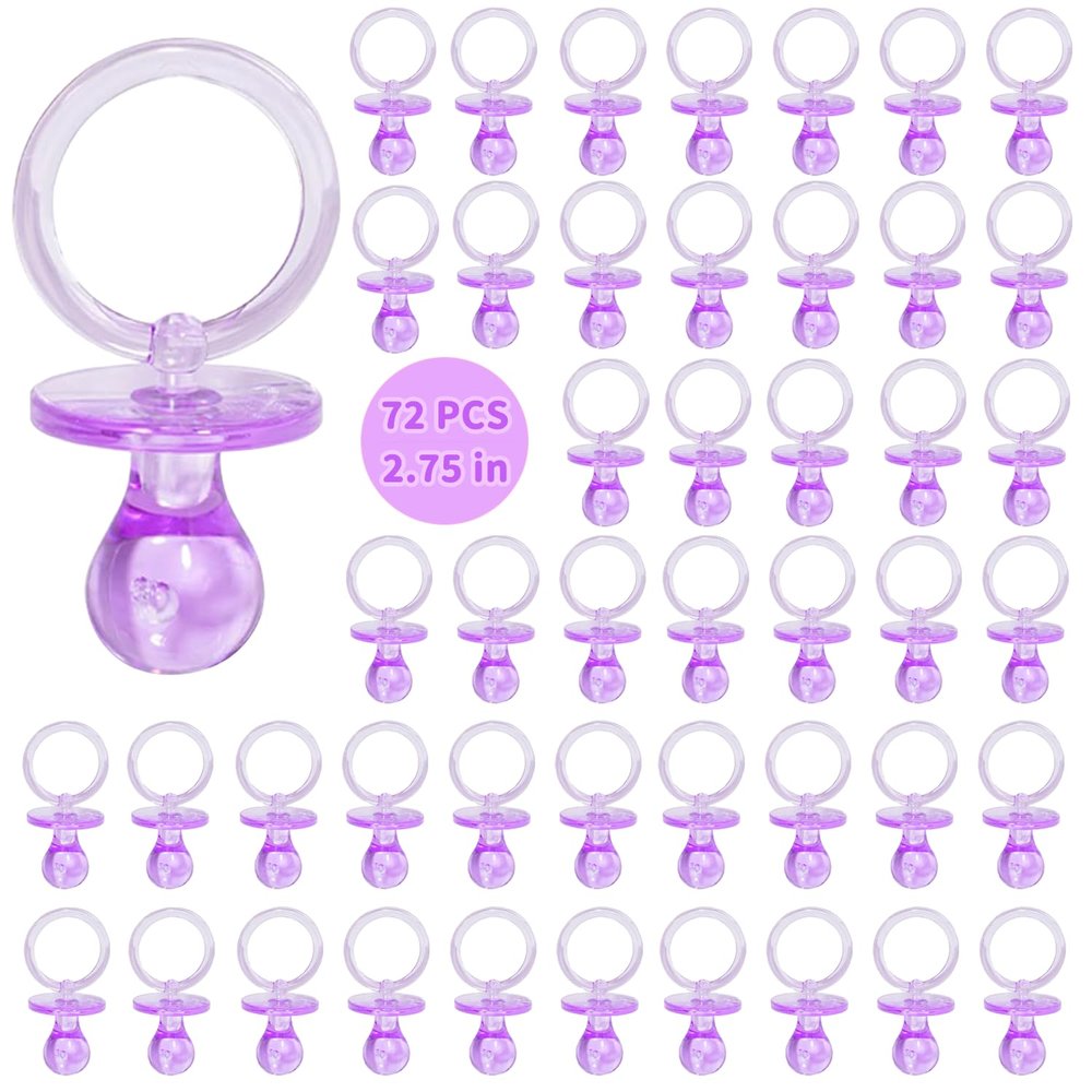 72 Pcs Baby Shower Pacifiers, 2.75 Plastic Pacifiers for Baby Shower Game, Baby Shower Decoration DIY, Gender Reveal Party Table Scatter/Baby Shower Party Favors, Purple