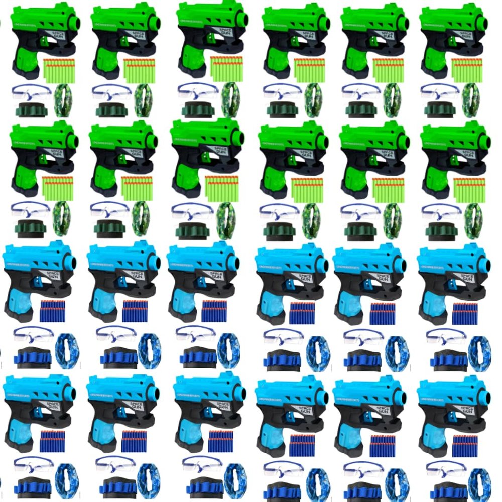 Accessories for Nerf Party Supplies, Favors - 24 Sets. Bulk Pack for Nerf Birthday, War - Mini Toy Gun, Wrist Bullet Holder, Foam Darts, Face Mask & Safety Glasses. Kids Ages 5+