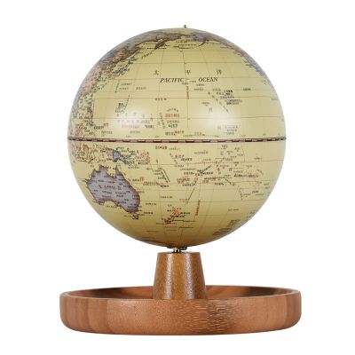SYALEO Globo Terrqueo 5'' Desktop World Globe W/Bamboo Jewelry Tray 3 in 1 Illuminated Globe, Music Box, Storage Tray Modern Light Up Globe Gift Teaching Easy-Read