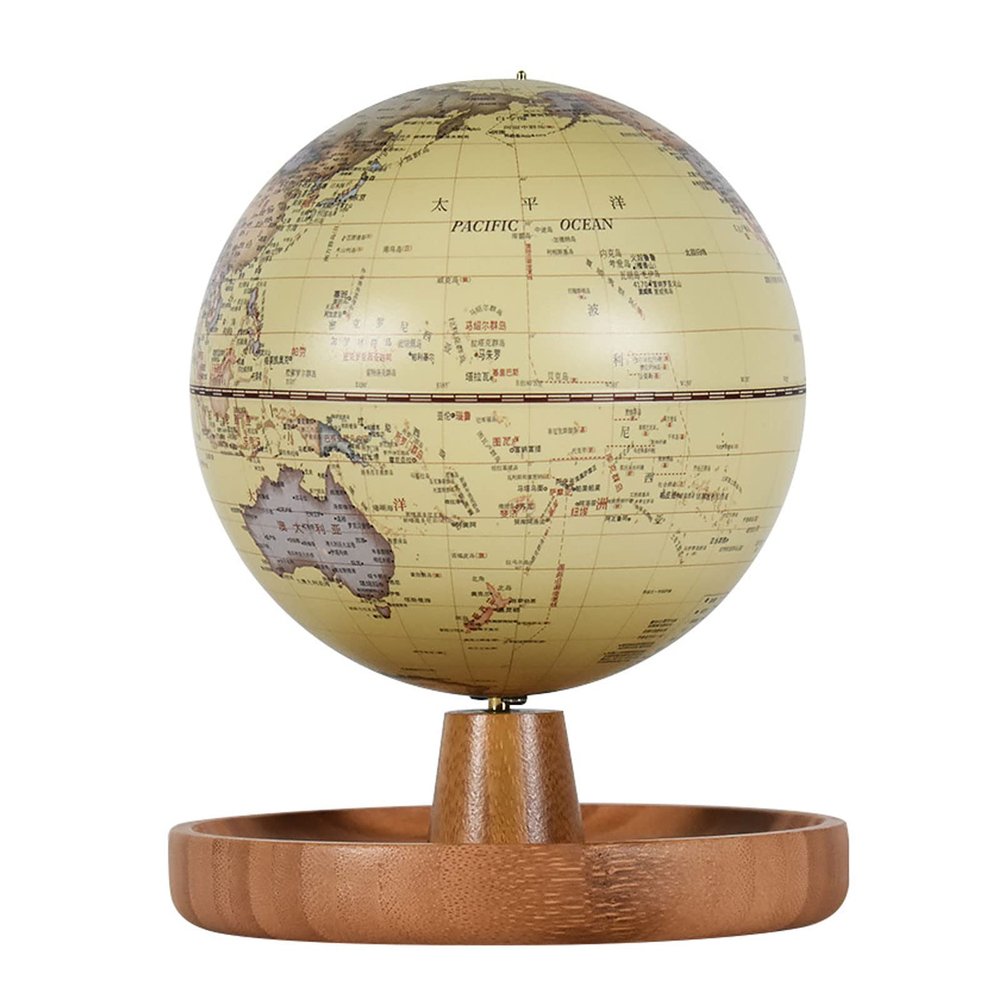 SYALEO Globo Terrqueo 5'' Desktop World Globe W/Bamboo Jewelry Tray 3 in 1 Illuminated Globe, Music Box, Storage Tray Modern Light Up Globe Gift Teaching Easy-Read