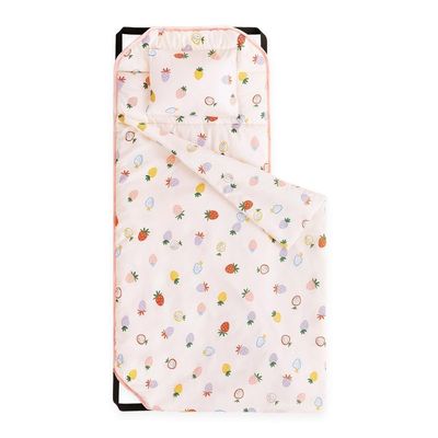 Wake In Cloud - Cot Nap Mat with Pillow and Blanket, for Toddler Kids Boys Girls in Daycare Kindergarten Preschool Pre K with Elastic Corner Straps, Cute Colorful Strawberry, Light Pink