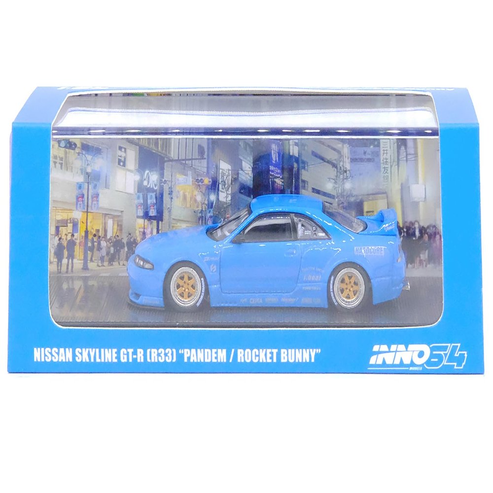 Inno Models Skyline GT-R (R33) RHD (Right Hand Drive) Blue Pandem - Rocket Bunny 1/64 Diecast Model Car IN64-R33P-BLU