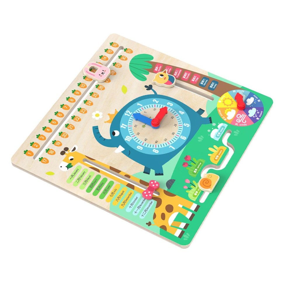 Milageto Kids Calendar Teaching Clock Teaching Aid Weather Season Time Cognitive Calendar Time Learning Toy Montessori for Girls Boy