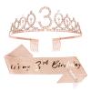 CIEHER 3th Birthday Party Supplies: Crown, Sash, Pearl Pin Set - Decorations for Little Girls' Special Day view 1