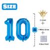 10 Number Balloon Blue 40 inch Big Foil Crown Helium 10th Balloons for 10 Year Old Boy Girl Birthday Party Decorations Wedding Anniversary Events Supplies view 2