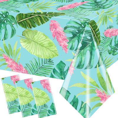 Pymurod 3 Pack Tropical Tablecloths Hawaiian Luau Party Decorations Aloha Tropical Table Cloths Hawaiian Palm Leaves Tablecloth for Hawaiian Summer Beach Birthday Party Supplies