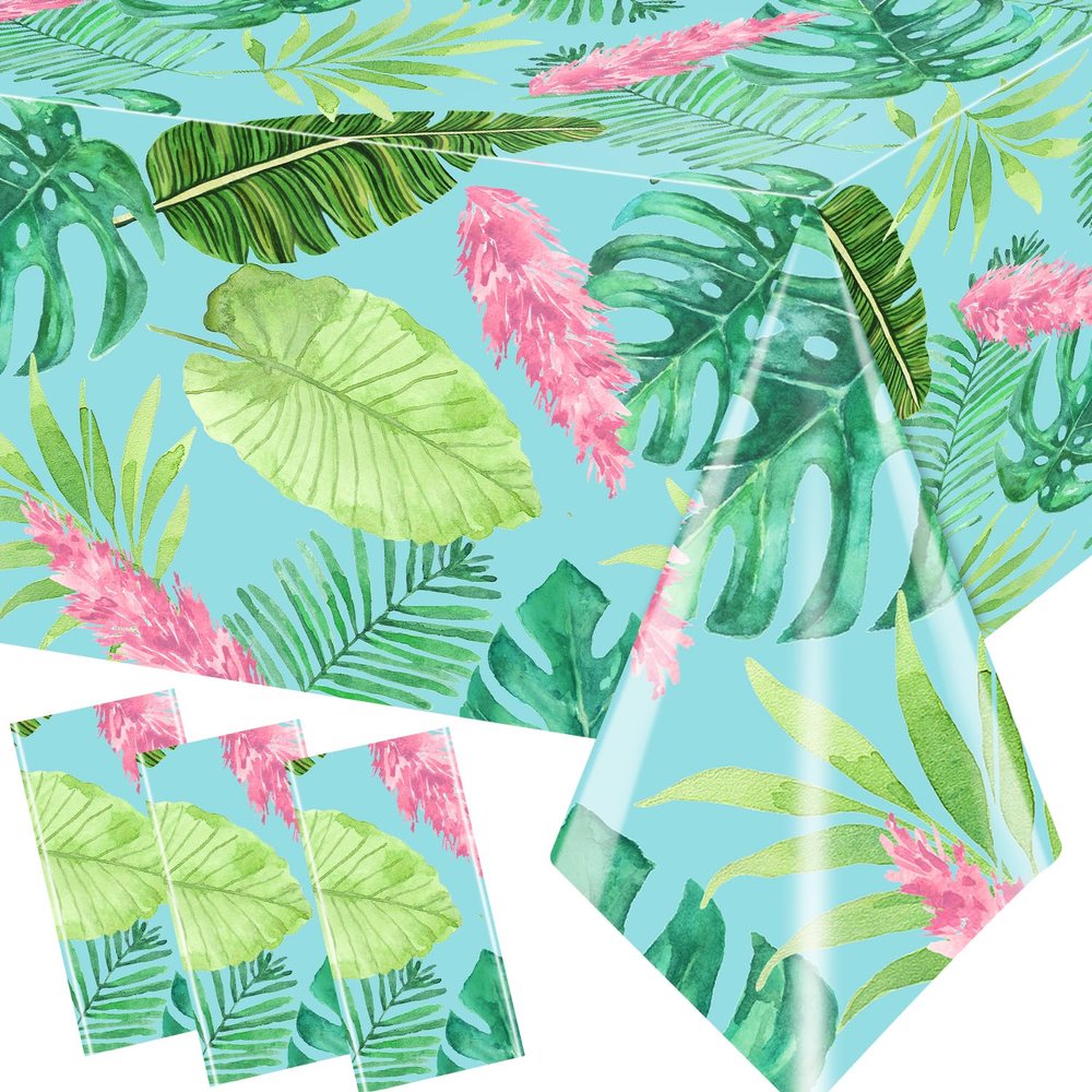 Pymurod 3 Pack Tropical Tablecloths Hawaiian Luau Party Decorations Aloha Tropical Table Cloths Hawaiian Palm Leaves Tablecloth for Hawaiian Summer Beach Birthday Party Supplies