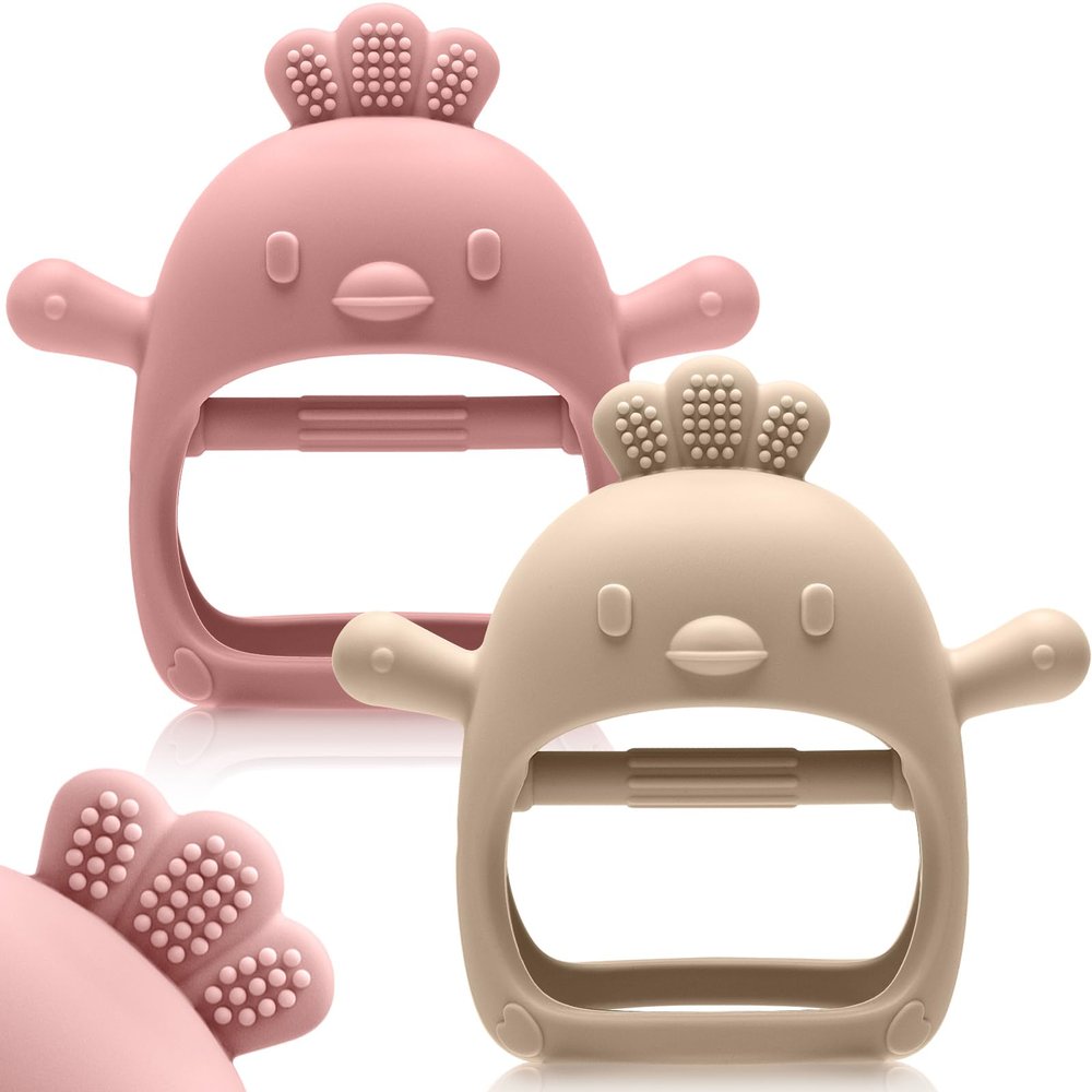 2 Pack Baby Teething Toys for 0-6 6-12 Months, Never Drop Infant Teether Teething Mitten Toys for 0 3 6 9 12 Months, Newborn Soothing Teething Toy Gifts for 1 One Year Old Baby Boys Girls