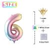 6 Number Balloon Rainbow 40 inch Big Foil Crown Helium 6th Balloons for 6 Year Old Boy Girl Birthday Party Decorations Wedding Anniversary Events Supplies view 2