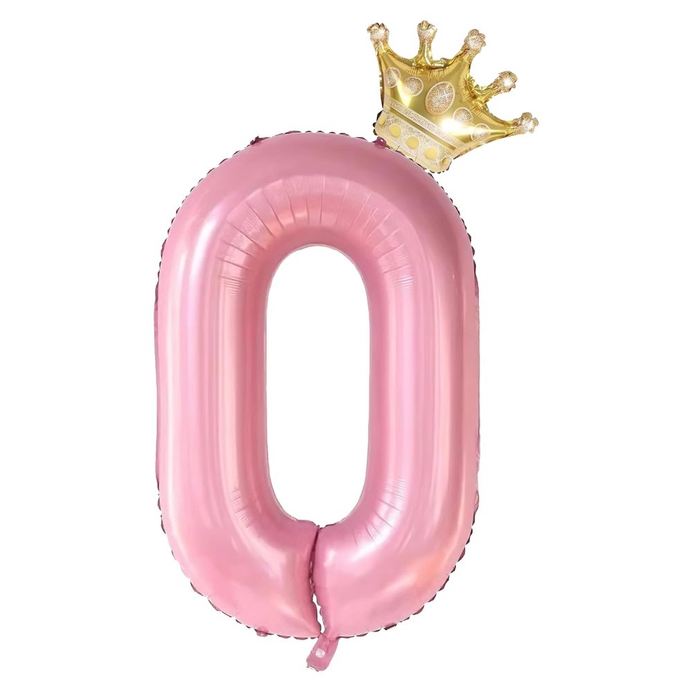 0 Number Balloon Pink 40 inch Big Foil Crown Helium 0th Balloons for 0 Year Old Boy Girl Birthday Party Decorations Wedding Anniversary Events Supplies