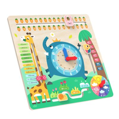 Almencla Wooden Calendar Clock Montessori Toy Puzzle, Learning Toy Teaching Aid Calendar Time Learning Toy for Boy Toddlers
