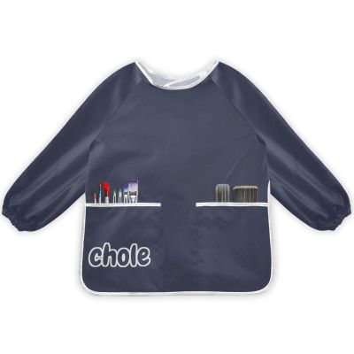 DOMIKING Navy Blue Customized Kids' Art Smocks Long Sleeves Kid Painting Aprons Artist Smcoks for Eating Baking Painting M