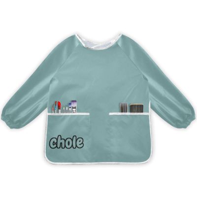 DOMIKING Teal Customized Kids' Art Smocks Long Sleeves Kid Painting Aprons Artist Smcoks for Painting Cooking Baking M
