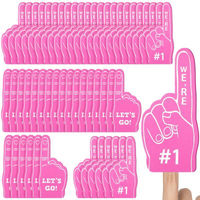 Sinmoe 48 Pieces Sport Party Favors Fan Foam Finger Mini #1 Basketball Baseball Football Soccer Team Cheerleader Gifts for Sporting Events Games Birthday Supplies(Pink)