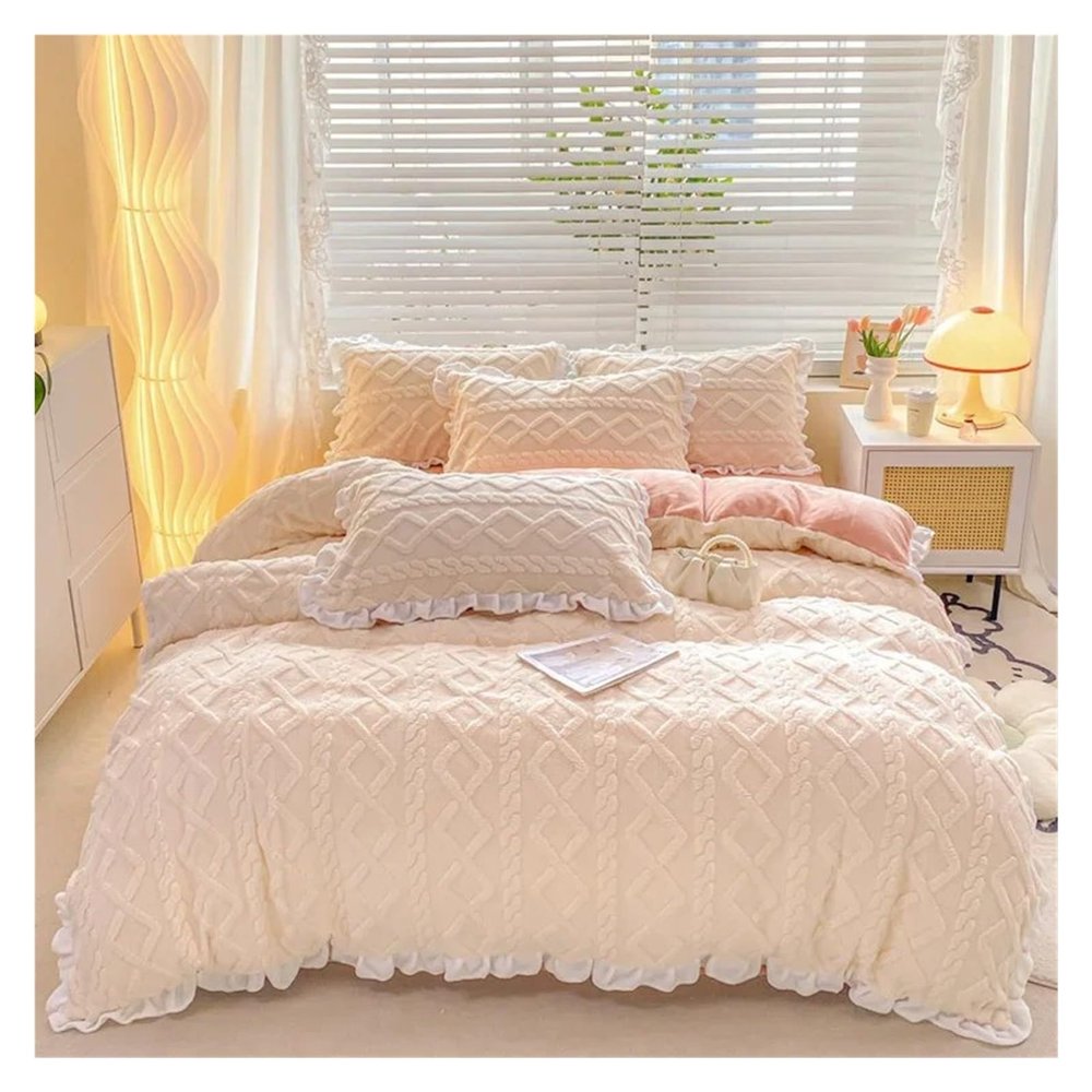 ADovz Autumn and Winter Solid Color Four-Piece Set Simple Quilt Cover Set Plush Bedding Set,Bed Sheets