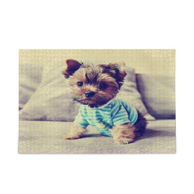 Jigsaw Puzzles 1000 Pieces for Adults - Vintage Cute Yorkie Dog - Wooden Puzzle - Unique Suitable for Teenagers,Fun Puzzle Educational Family Game Toys Adults Home Decoration