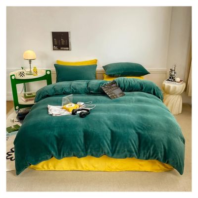 ADovz 3pcs/Set Soft Velvet Warm Duvet Cover Set Winter Cozy Bedding Set Color Quilt Cover Thickened Duvet Cover with Pillowcases,Bed Sheets