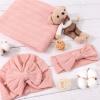 DRESHOW BQUBO Baby Swaddle Blankets for Girls, 4PCS Newborn Accessories Set with Matching Hat and Bow Headband with Card view 4