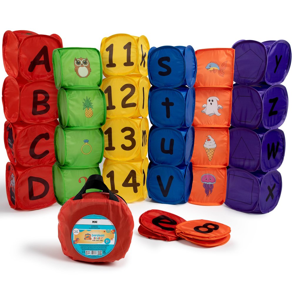 EVERYTHING BLOCKS! 26Pcs Toddler Building Blocks - Foldable Jumbo Blocks, Kids Building Blocks, Alphabet, Numbers, Pictures, Puzzle Learning Toys for Toddlers (Mini 6-inch)