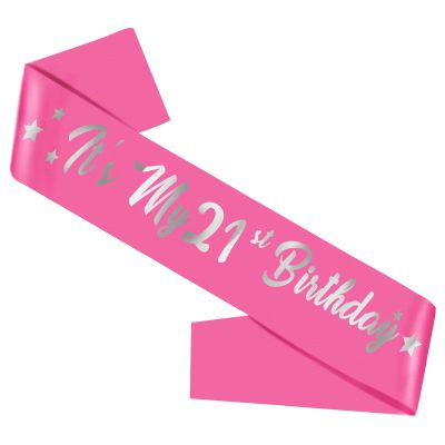 21st Birthday Sash,Its My 21st Birthday Sash for Girls Pink Sash with Silver Foil Letter Birthday Sash for Girl Birthday Gifts Party Decorations Favors