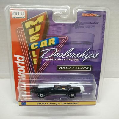 Auto World SC394-1B Muscle Car Dealerships 1970 Corvette HO Scale Electric Slot Car - Black with White